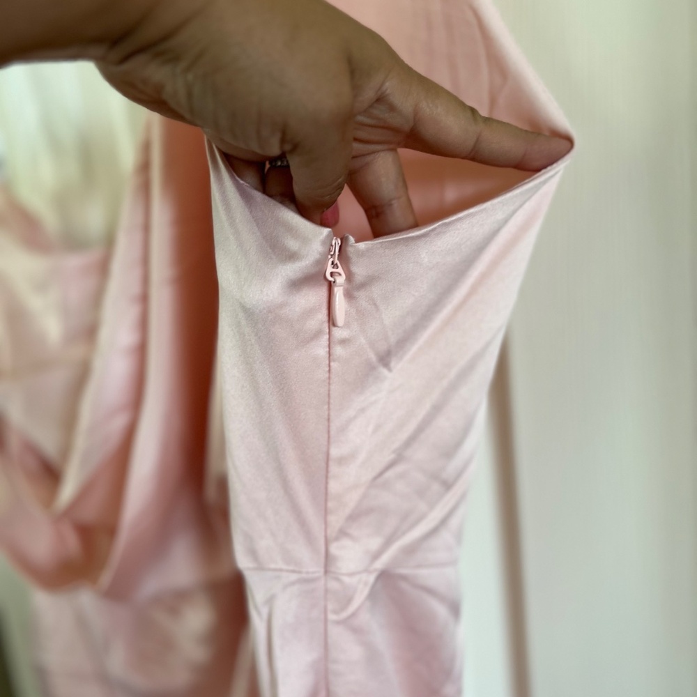 Lulus Dreaming of Elegance Blush Pink Satin One - Shoulder Maxi Dress - Picture 7 of 12